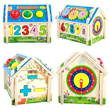 

Wooden Kids Block Toy Puzzle House Geometry Number Shape Educational Puzzle Assemble Blocks Toy Set Intelligence Toy Kids Gift