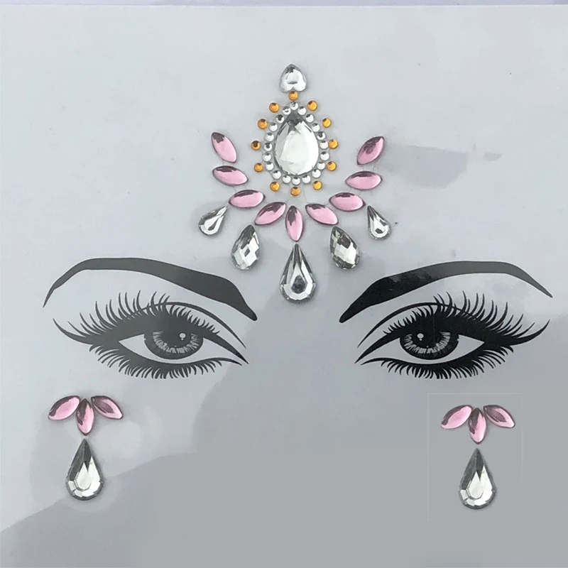 Adhesive Face Gems Rhinestone Temporary Tattoo Jewels music Festival Party Body Glitter Stickers Flash Temporary Tattoos Sticke
