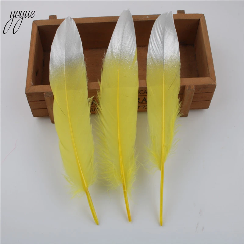 yellow silver 10 шт./партия, золотые гусиные перья 15-20 см/6-8 дюймов, перья для рукоделия, украшения, аксессуары, свадебное украшение шлейф - Цвет: yellow silver