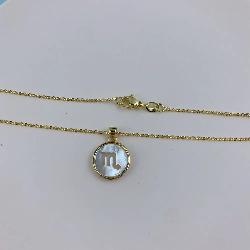 12 Constellation Zodiac Choker Necklace Round For Women Mother of Pearl Shell Pendant Neck Chain Girl Birthday Gift Jewelry