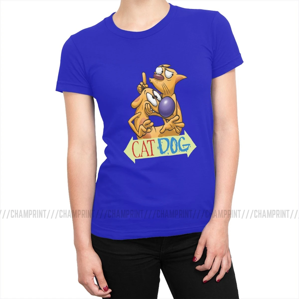 CatDog логотип футболки Для женщин 90s футболка с забавным мультипликационным принтом «Old School футболки Tumblr футболки для девочек топ в готическом стиле, Хлопковые женские Костюмы графический - Цвет: Синий
