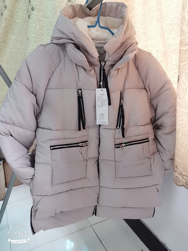 light khaki Молния большой карман армейский зеленый верхняя одежда куртки с капюшоном утепленные парки женские зимние хлопковые пальто для женщин большие размеры - Цвет: light khaki