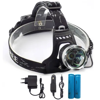 

XML T6 Flashlight Head Torch Headlamp LED Headlight LED Head Lamp 2000lm With AC Car Chargers + 18650 Rechargeable Battery