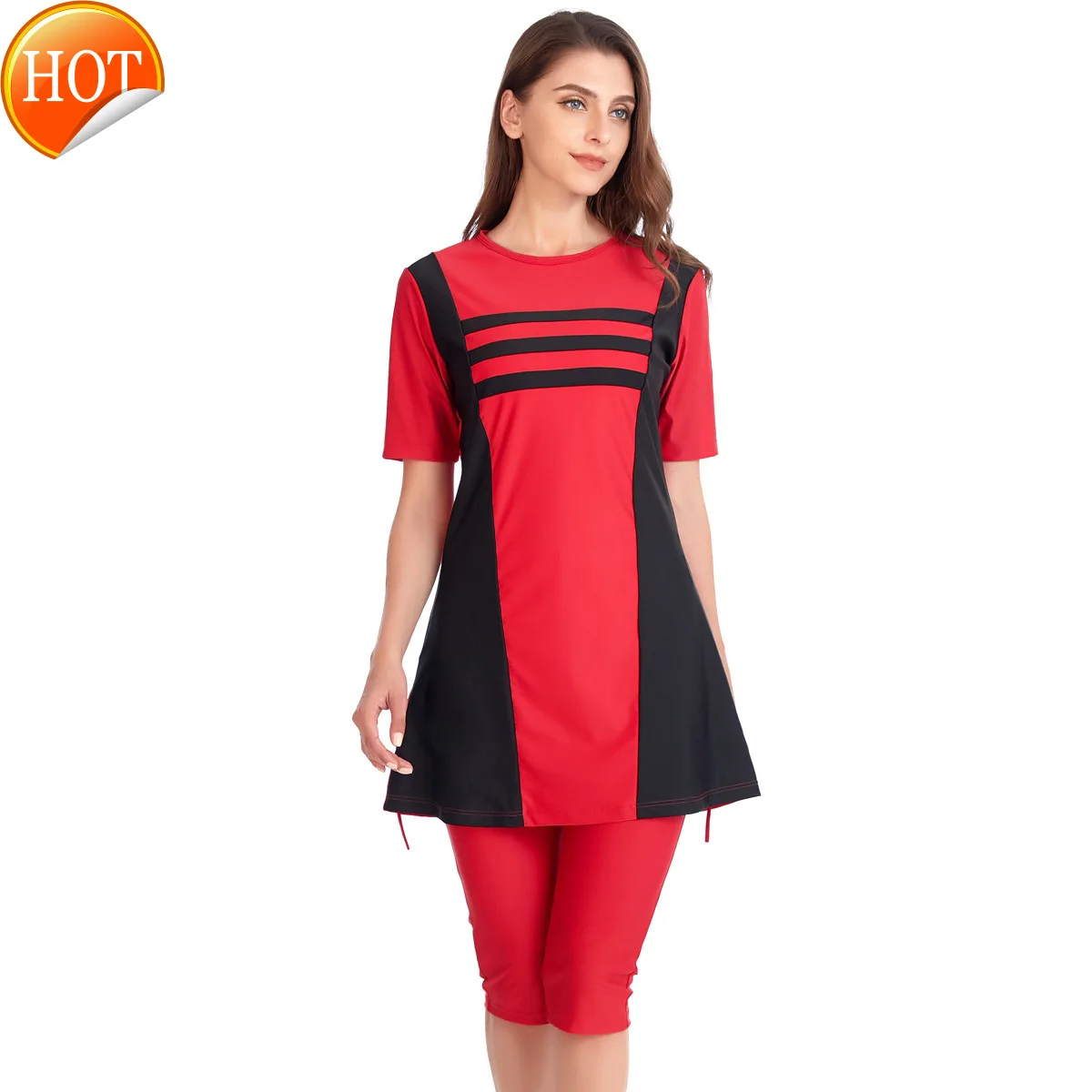 

Muslim Short Sleeve Stitching Conservative Women's Beach 2020 Islam Sexy Swimsuit
