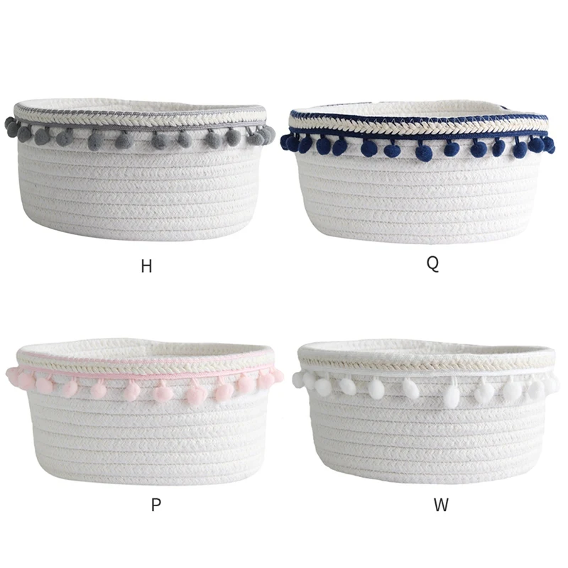 Household Unique Woven Wool Ball Storage Basket Home Decoration Cotton Thread Storage Basket White Laundry Basket