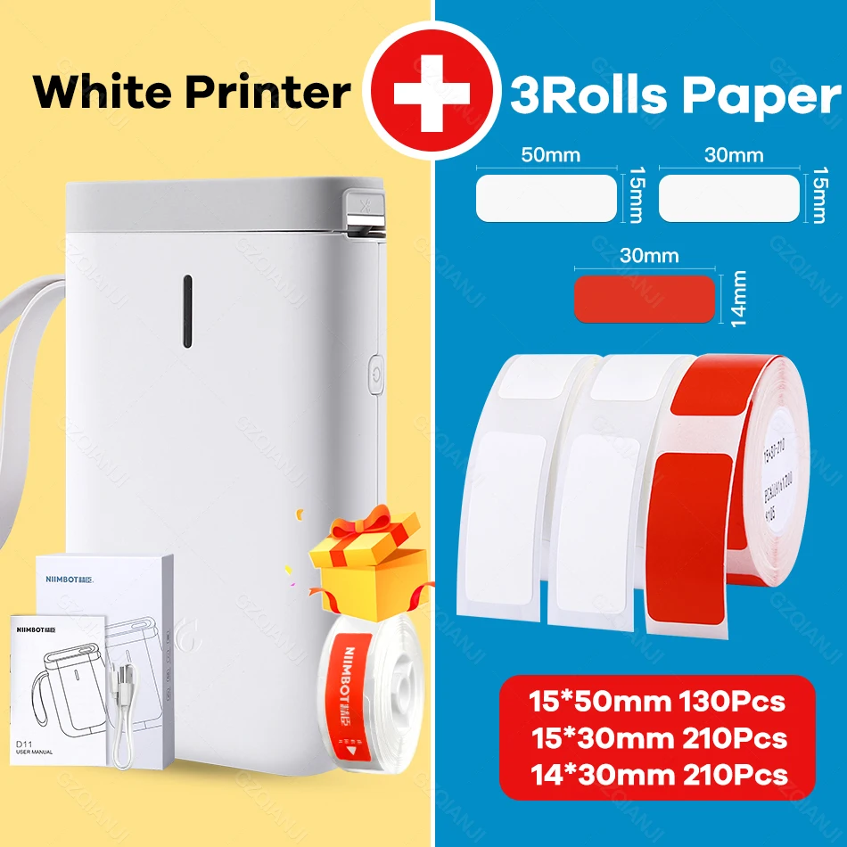 pocket printers Niimbot D11 Label Sticker Printer Mini Wireless Machine with Transpatent Label Sticker Paper Replacement Paper roll Color White mini printer cheap Printers