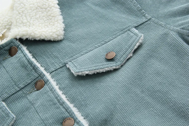 Autumn And Winter New Style Japanese-style Corduroy Fold-down Collar Loose-Fit Berber Fleece Thick Clothing Women's C7346