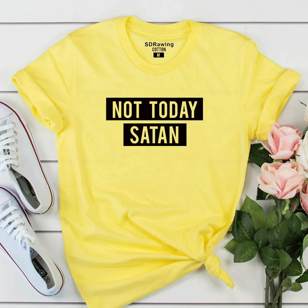 Harajuku Not Today Satan футболка с буквенным принтом, забавная графическая футболка, базовые тренировочные топы, сатана, не сегодня, футболки, Прямая поставка - Цвет: Цвет: желтый