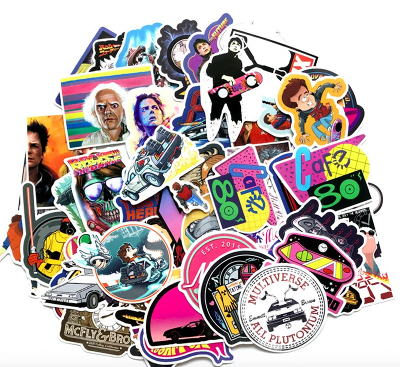 57pcs/Pack Waterproof Movie Back To The Future Graffiti Stickers Skateboard Travel Suitcase Phone Motorcycle Laptop Stickers Toy