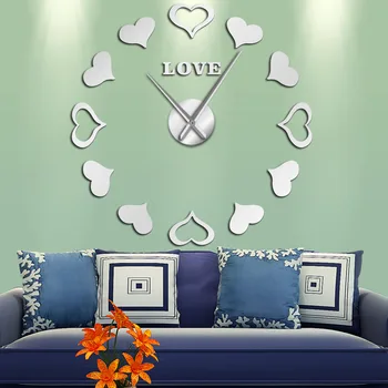 

DIY Love Hearts Acrylic Mirror Wall Art Decor Large Wall Clock Girls Room Nursery DIY Frameless Wall Watch Valentines Lover Gift