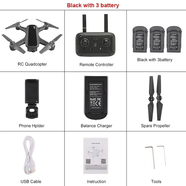 JJRC X9 5G 1080P WiFi FPV Радиоуправляемый Дрон gps Бесщеточный Gimbal позиционирование потока высота удержания Квадрокоптер дистанционное управление вертолеты - Цвет: Black 3 Battery