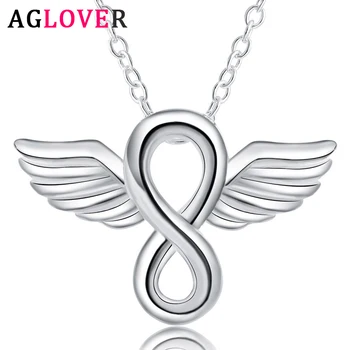 

AGLOVER 18 Inch 925 Sterling Silver Simple Angel Wing Pendant Necklace For Woman Fashion Charm Wedding Jewelry Birthday Gift