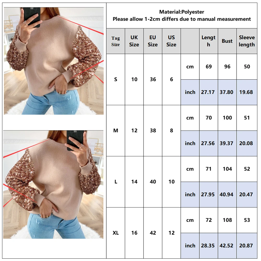 Женский лоскутный свитер с пайетками, повседневный Свободный пуловер, Свитера для девушек, шикарный зимний свитер с круглым вырезом, женский джемпер D30