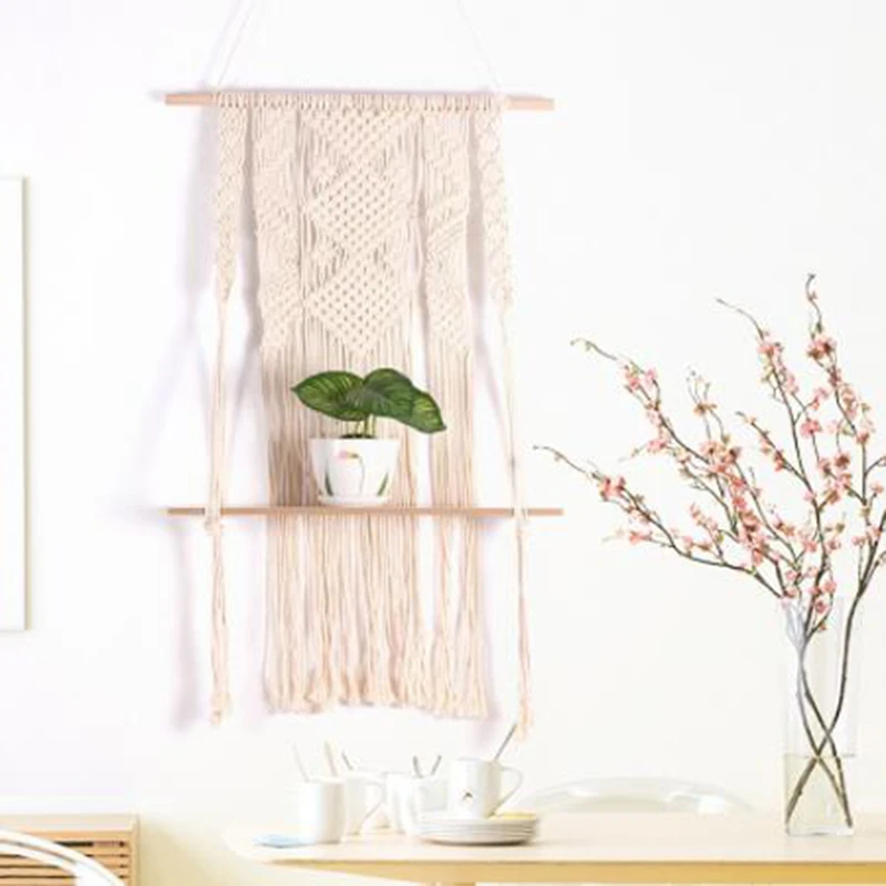SHGO HOT-Macrame Тканый гобелен, настенная подвесная полка, подвесная корзина для растений, настенное растение ручной работы, вешалка для горшка, вечерние, свадебные, для дома