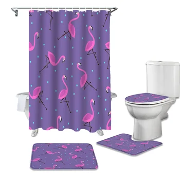 

Nordic Flamingo Shower Curtains Set Bath Mat Set Toilet Cover Waterproof Shower Curtain Set Bath Mats Rugs