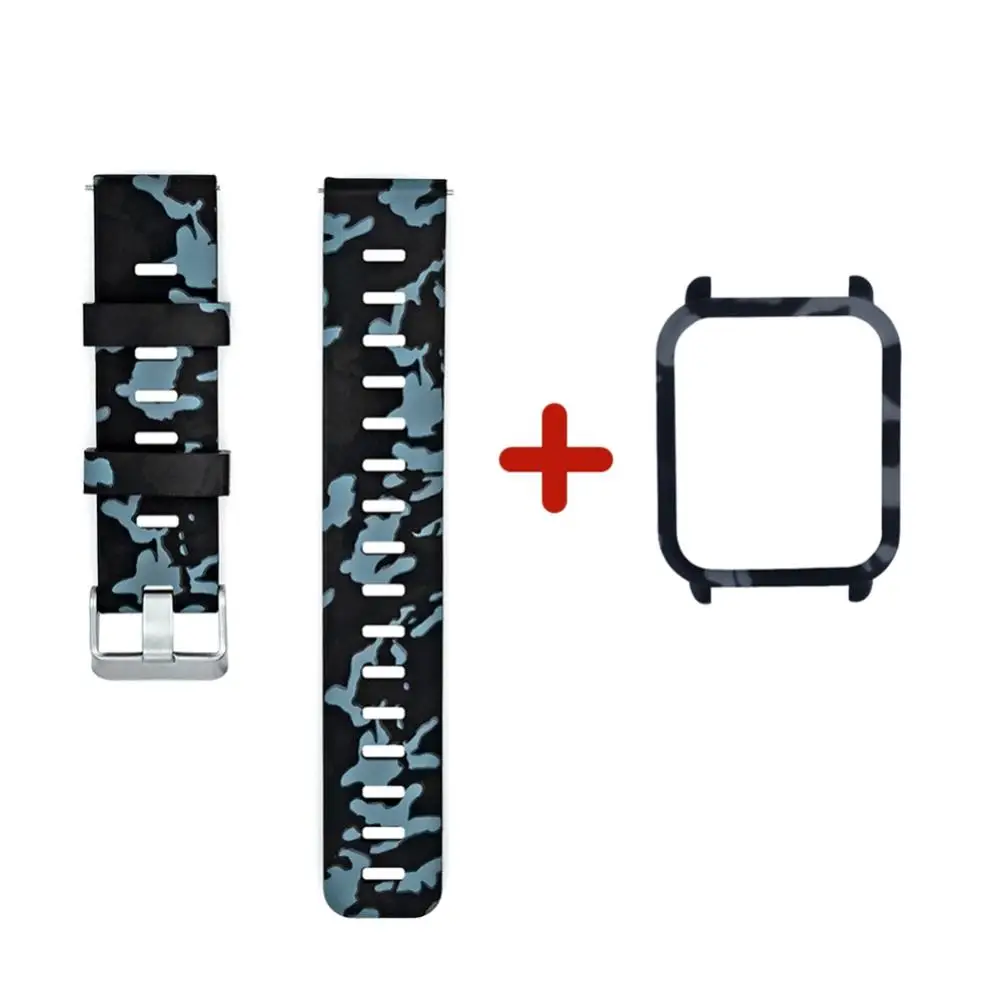 P03 Для Amazfit Bip Молодежный ремешок для часов, камуфляжный силиконовый браслет+ чехол для Xiaomi Huami Amazfit Bip, Молодежные аксессуары - Цвет: P03