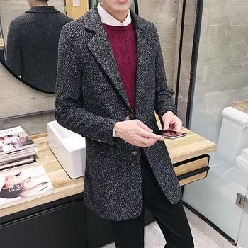 

2019 New , Men's Winter Fashion Long Trench Coat, High Quality Casual Jacket Trench , Brand Single-breasted Men's Wool Coat male