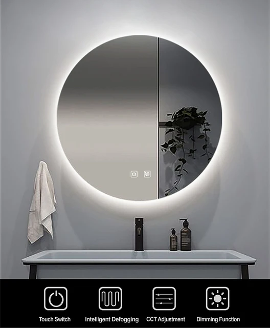Espejo de baño redondo con luz LED, con 3 colores retroiluminación  inteligente, atenuador de brillo, 70cm y 27,6 pulgadas, para maquillaje de  cuerpo completo - AliExpress