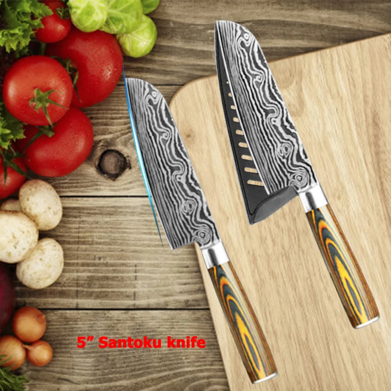 Набор кухонных ножей 5 шт. из нержавеющей стали, лазерные ножи шеф-повара, японский нож для хлеба и мяса, кухонные аксессуары, кухонные инструменты
