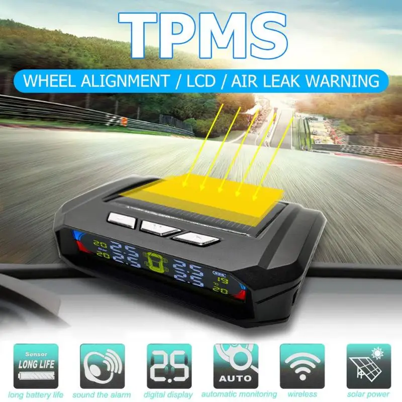 Автомобильная система контроля давления в шинах TPMS, AN-06A, солнечный ЖК-дисплей с 4 датчиками, стабильный сигнал, сигнализация большого объема, звуковое оповещение