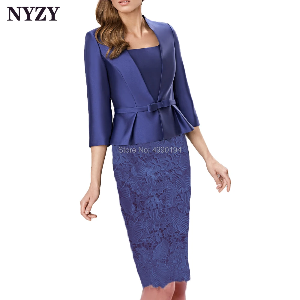 С пиджаком Синий Атлас 2 шт мать невесты платья наряды 2020 NYZY M257 vestidos de fiesta noche