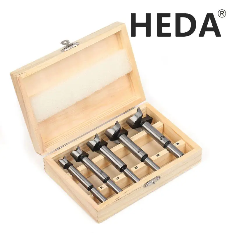 Free Shipping 5PCS 15/20/25/30/35mm Forstner tips Woodworking tools Hole Saw Kit Cutter Hinge Boring Round Shank drill bits Set