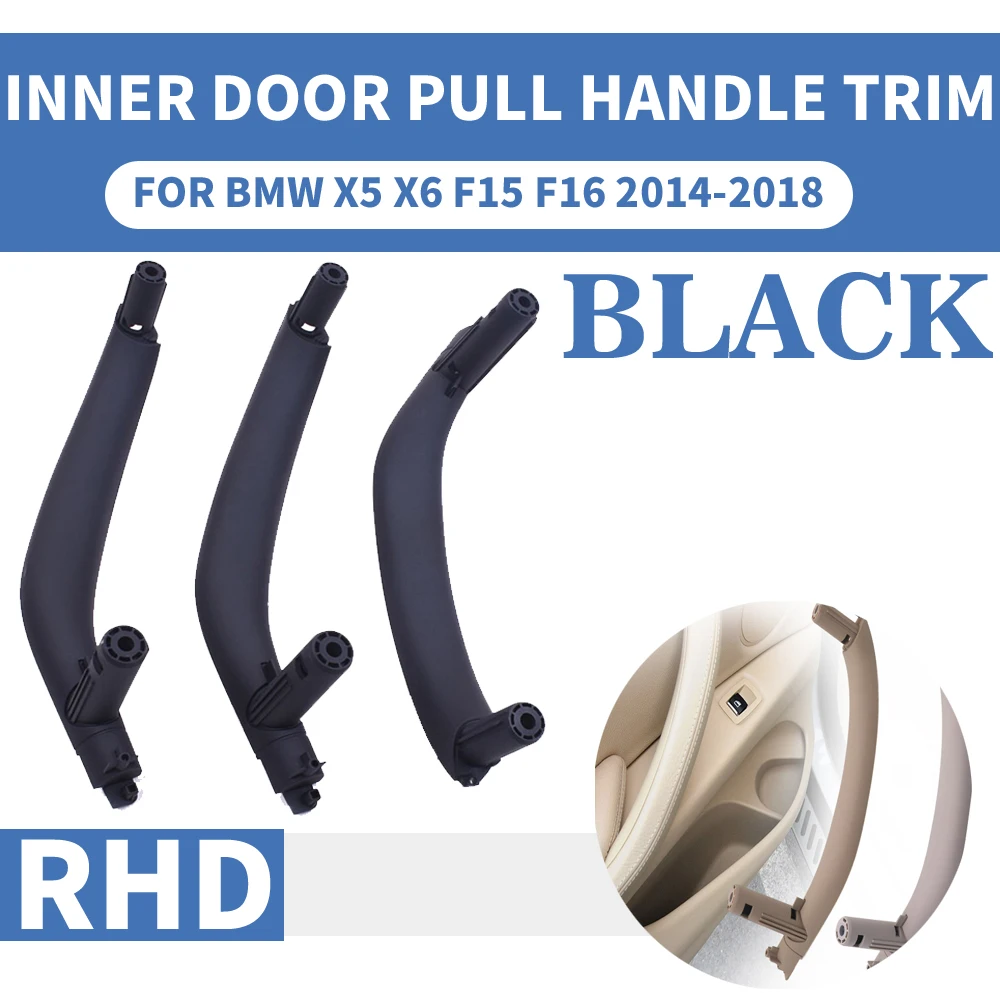 

3PCS RHD Front Rear Left / Right Car Interior Inner 3 Doors Pull Handle Trim Cover Armrest Black For BMW X5 X6 F15 F16 2014-18