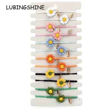 

12pcs/lot Women Daisy Sunflower Charms Yoga Bracelet Set Child Braided Adjustable Knot Rope Chain Handmade Anklet Jewelry