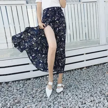 High Waisted Wrap Split Thigh Midi Skirt Fashion Skirts F&A Boho Floral Print Women's Summer Lace up Vacation Chiffon One Piece