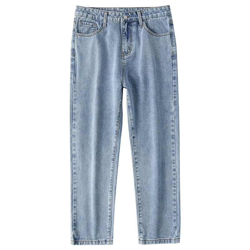 Pantalones vaqueros de pierna ancha para hombre, pantalón de corte recto, holgado, azul claro, longitud hasta el tobillo, informal