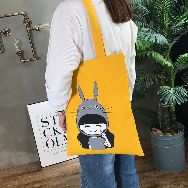 Totoro напечатанная Экологически чистая сумка для покупок в Корейском стиле, художественная Одиночная сумка тканевая через плечо Customizabl