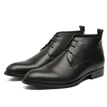 

Men Padded High Top Large Size Cowhide Round Toe Liner Pure Wool Winter Warm Leather Cotton Boots Pointed Toe Ankle Cow Leather
