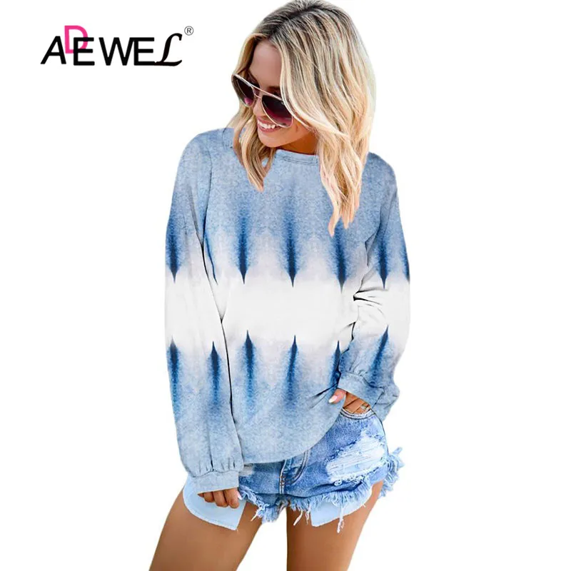

ADEWEL Pink Color Block Tie Dye Pullover Sweatshirt 2019 New Fashion Autumn Winter Long Sleeve Sport Sweatshirt Casual Hoodies