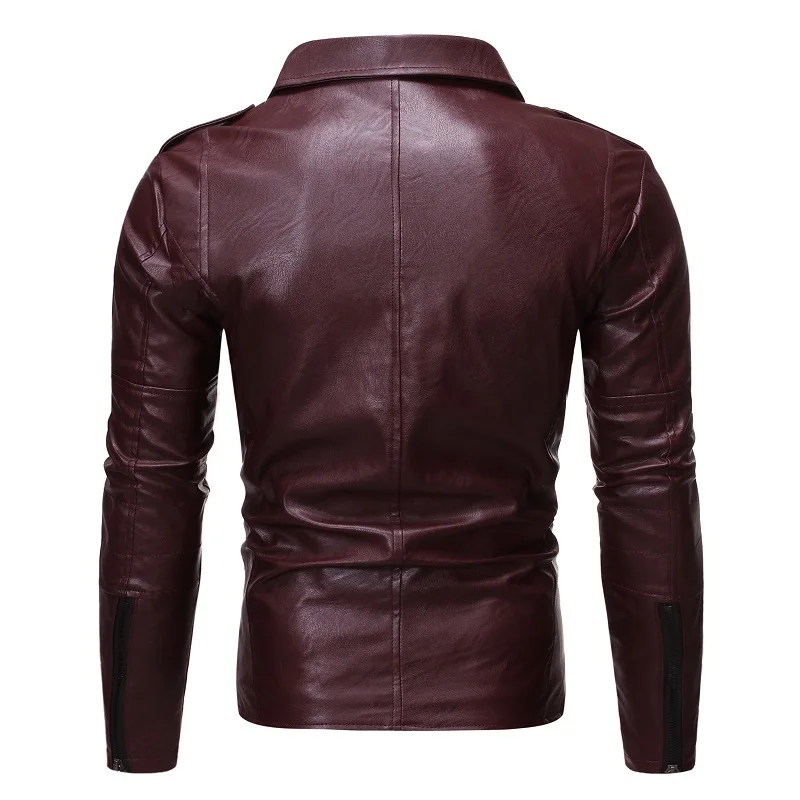 Осень и зима стиль Мужская мода косая молния отложной воротник Slim Fit Pu локомотивное кожаное пальто Мужское пальто