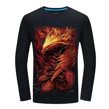 

2020 Autumn New Men Personality Creative 3d Fire Phoenix Printing Oversize Long-sleeved T-shirt Casual Sports Tops Free Shipping