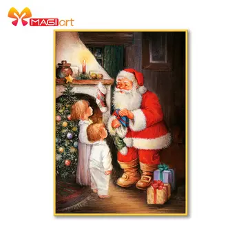 

Cross stitch kits Embroidery needlework sets 11CT water soluble canvas patterns 14CT Full Christmas Santa Send gifts -NCMC078