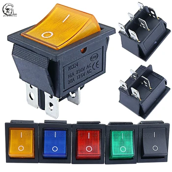 

1PCS KCD4-202 boat rocker switch power switch 2Position 4 Pins/6 Pins with light 31x25mm 20A 125VAC 16A 250VAC light switch