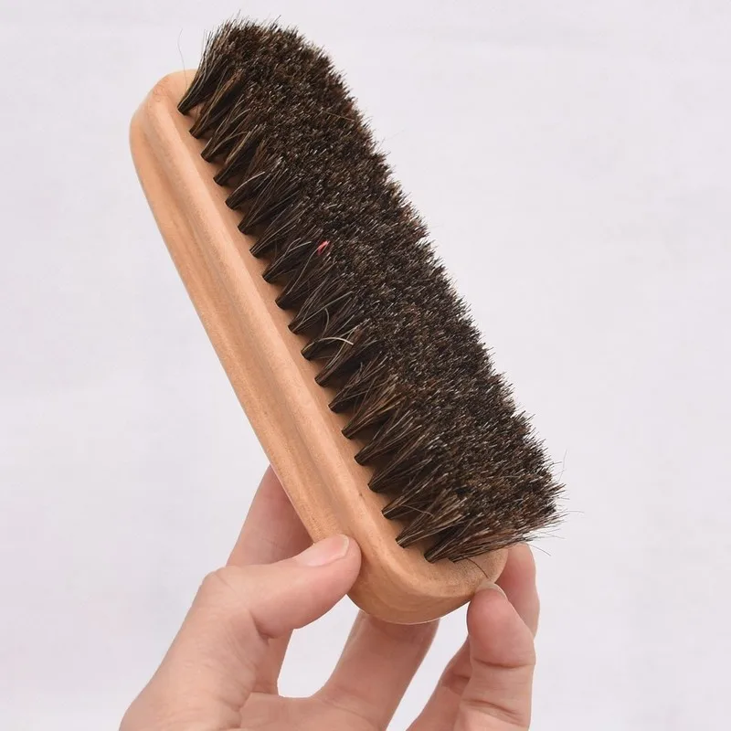 

Horsehair Shoe Brush Polish Natural Leather Real Horse Hair Soft Polishing Tool Boot Polish Cleaning Brush for Suede Nubuck Boot