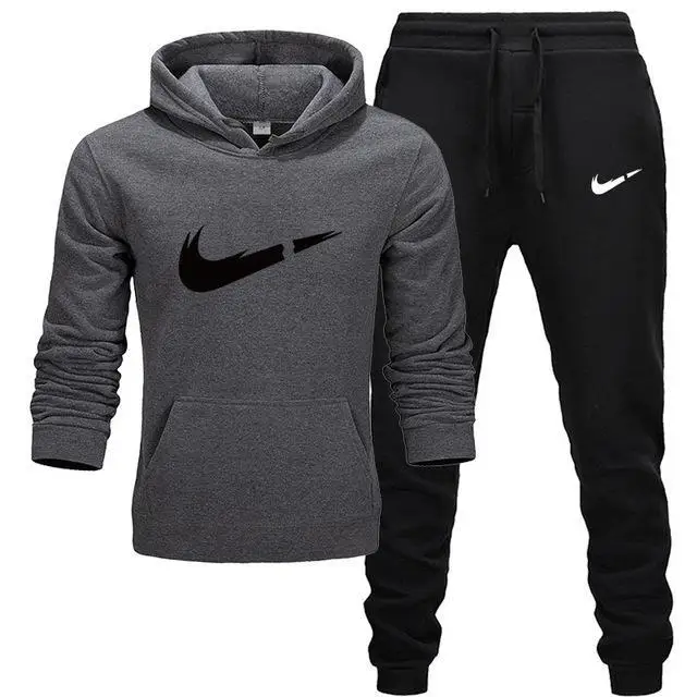 New Fashion Hoodies Men Sport suit Sweatshirt+Sweatpants Suits Casual Long Sleeve Pullover Hoodie clothing - Цвет: Dark grey-black-HB