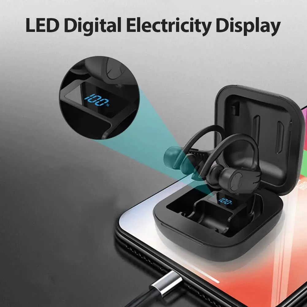 B1 TWS Bluetooth 5,0 Спортивная гарнитура двойной микрофон ушной крючок беспроводной наушник светодиодный Электрический дисплей 950 мАч