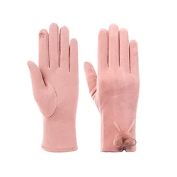 Women's Winter Gloves Thin Keep Warm Touch Screen Windproof Cycling Driving Mitten Women's Winter Bowknot  Elasticity Gloves