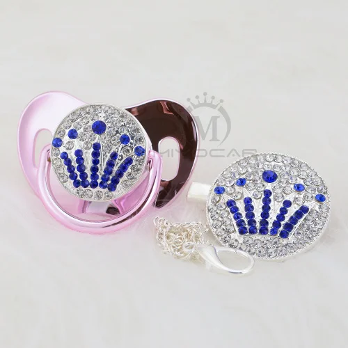 MIYOCAR Bling blue BLING crown Серебряная «соска» и набор зажимов, держатель на цепочке для соски, уникальный дизайн, ABCG-1 - Цвет: ABCG-11-1  0-6M