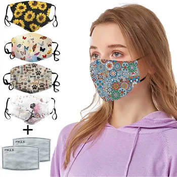 

Flower Printed Face Maske Adult Protective PM 2.5 Activated Carbon Filter Dust Mouth Cover Washable Reusable Mouth Maske Cover