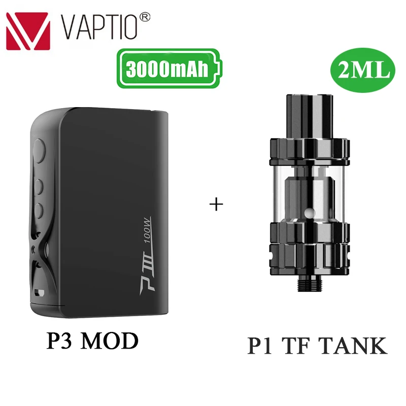 Black with tank Vape мод Vaptio P3 мод встроенный 3000 мАч супер большой емкости батареи с 30~ 100 Вт выходной мощности электронная сигарета испаритель комплект - Цвет: Black with tank