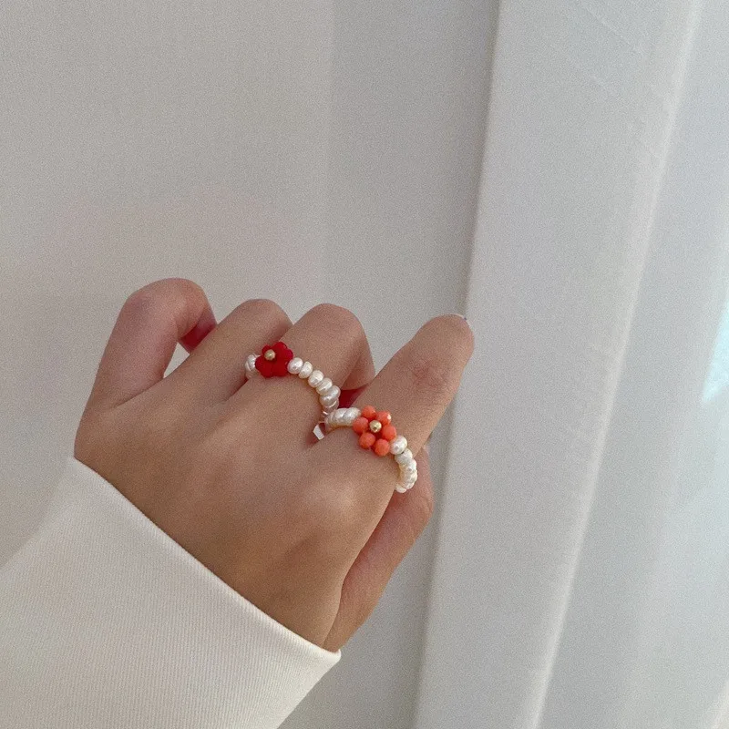 AOMU 2020 Fashion Crystal Beaded Rings Cute Minimalist Coloful Beads Geometric Stacked Fine Rings for Women Party Gift Jewelry