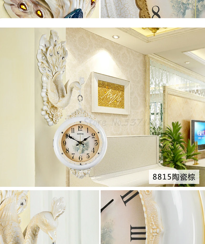 European Wall Clock Double-sided Watch Clock Living Room Clocks Creative Personality Peacock Decoration Artist with Silent Clock