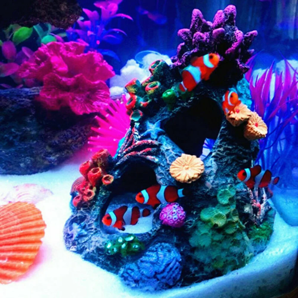 

1pc Resin Coral Rock Plant Aquarium Mountain Decoration Hiding Cave Coral Reef Fish Tank Underwater Ornament