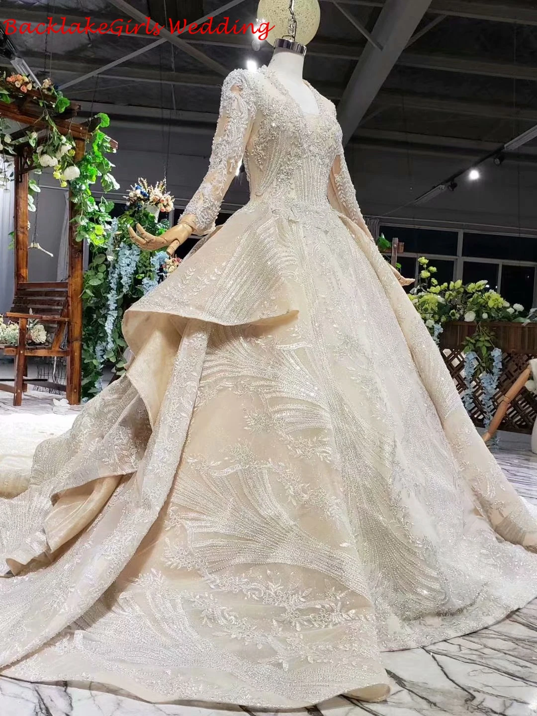 Abito Da Sposa роскошные 2 метра длинный поезд Плюс Размер свадебное платье с v-образным вырезом Свадебный платья платье с длинными рукавами De Princesse
