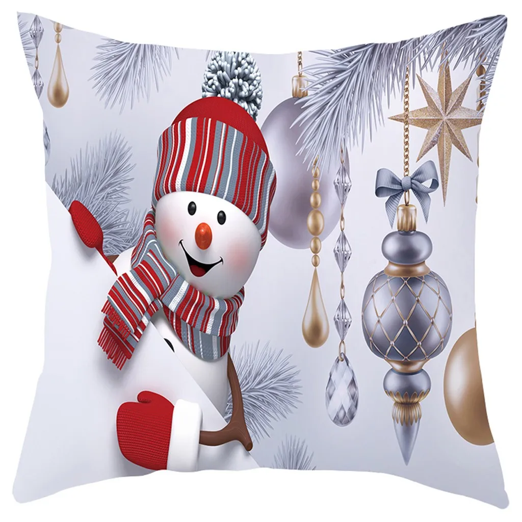 Рождественская подушка для дома, декоративные подушки для дивана, наволочка с изображением автомобиля, Рождественская наволочка с изображением снеговика - Цвет: I