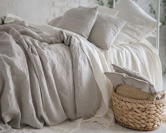 4pcs Winter French Linens Pure Linen bed set Fitted Sheet& Pillowcase and Duvet Cover Sets Not fade Soft Baby Comfy Linen